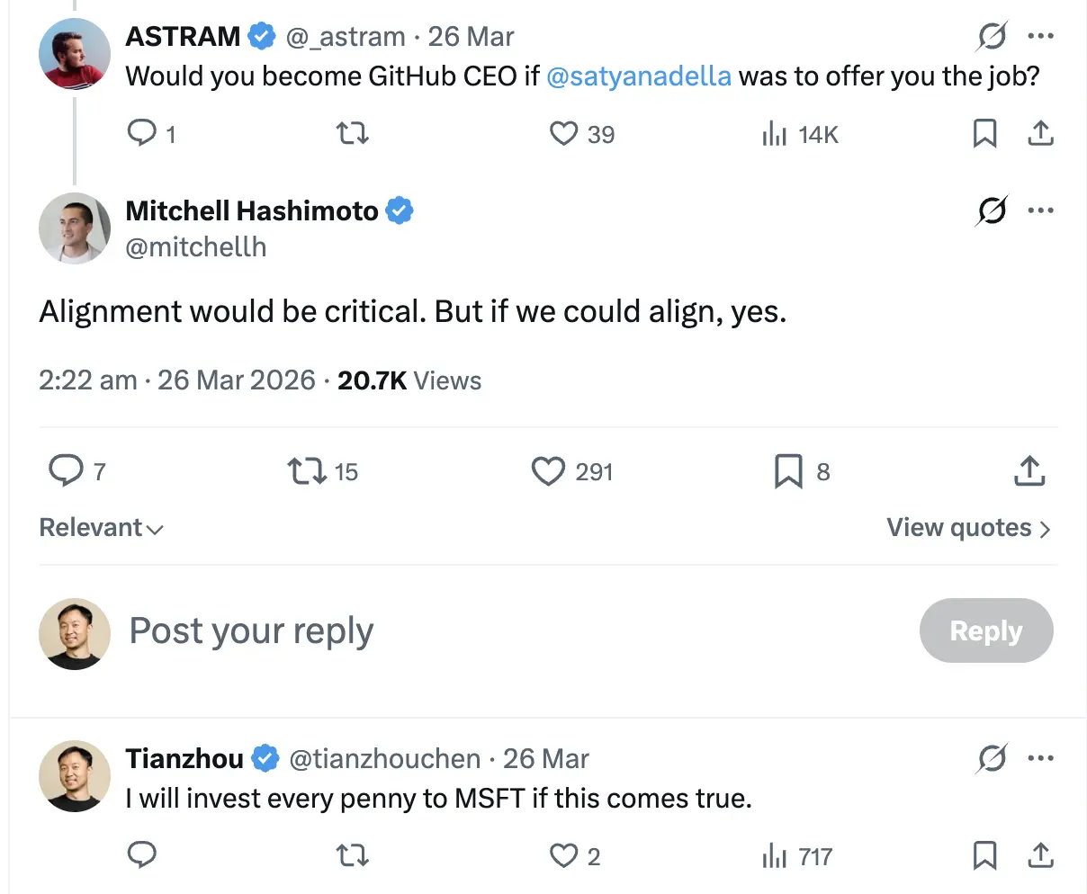 Tweet exchange with Mitchell